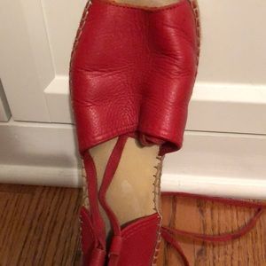 Espadrilles, laced up, genuine leather, hot red. Buy them now! Great condition